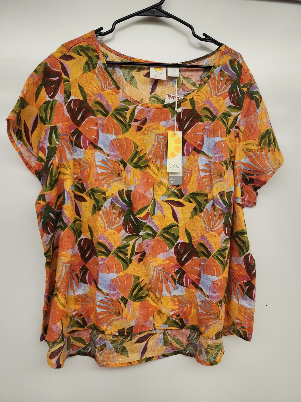 C&C California Orange Multi-Leaf Short Sleeve Blouse